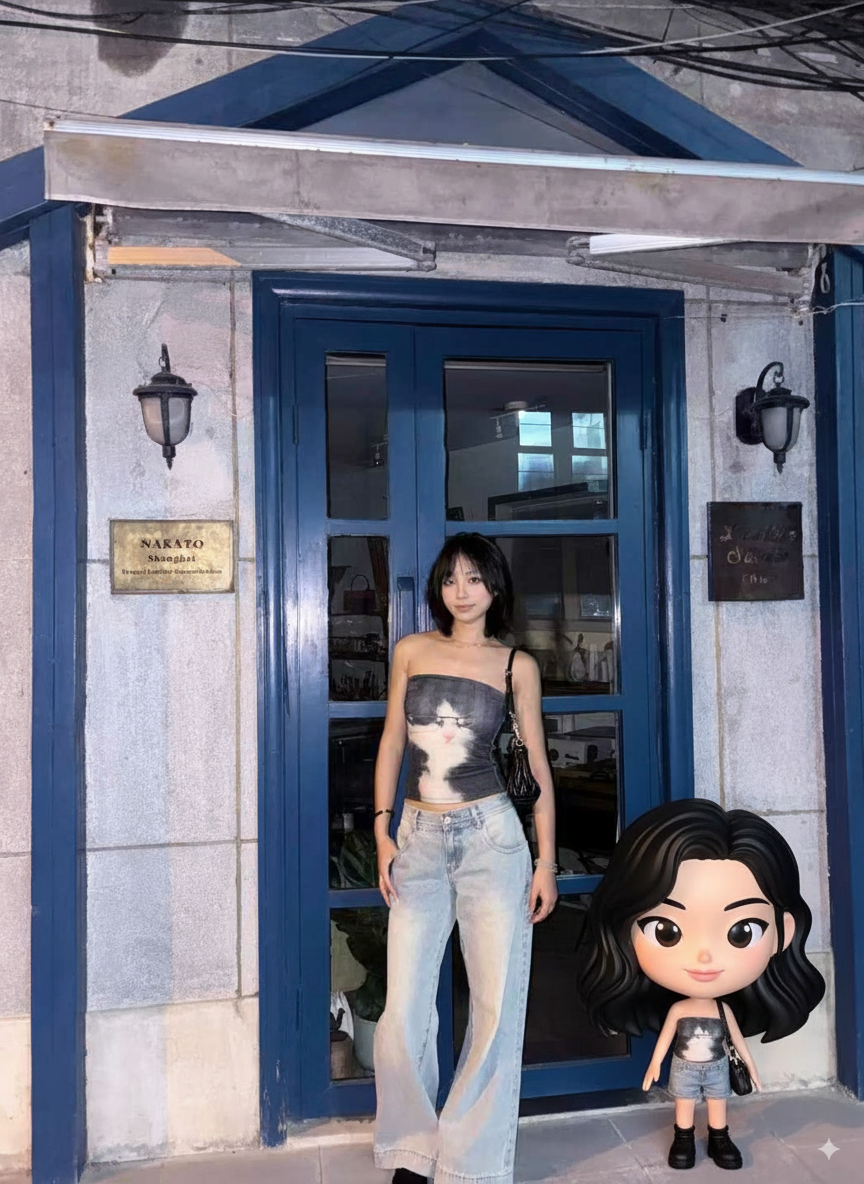 Add a highly stylized 3D caricature of you